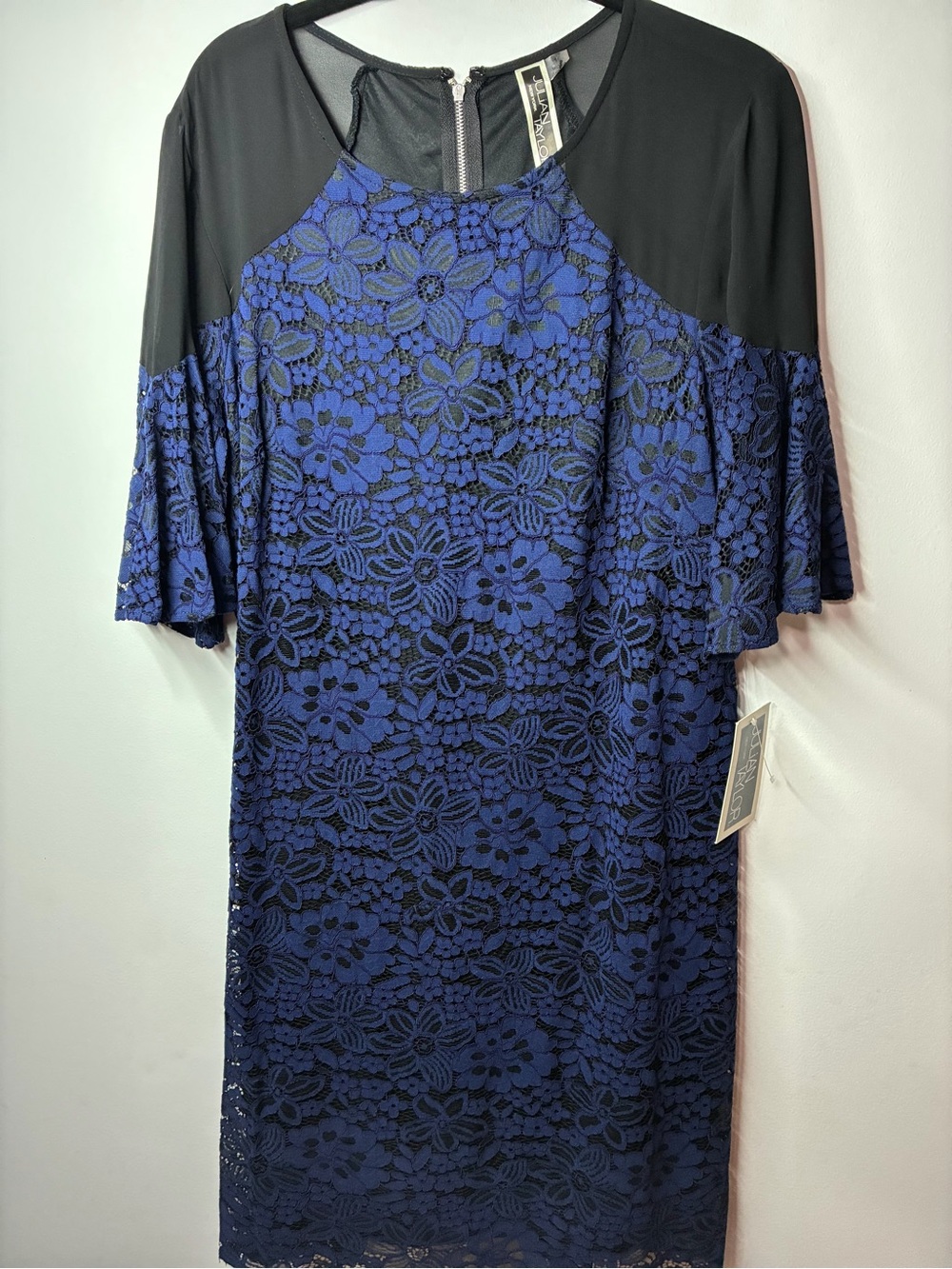 Julian Taylor Navy and Black Floral Lace Midi Dress